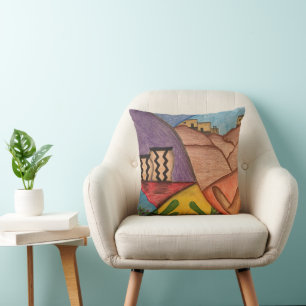 Arizona Desert Folk Art Throw Pillow