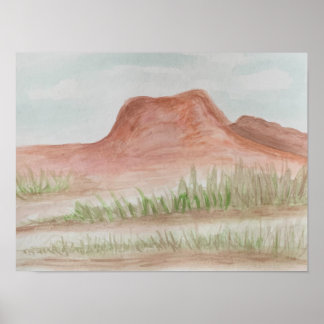 Arizona Desert Mountain Landscape Watercolor Poster