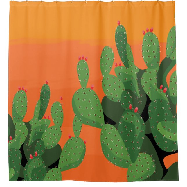 Arizona Desert Prickly Pear Floral Shower Curtain (Front)