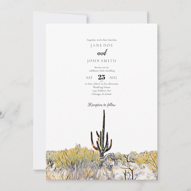 Arizona Désert Saguaro Faire-part de mariage (Devant)