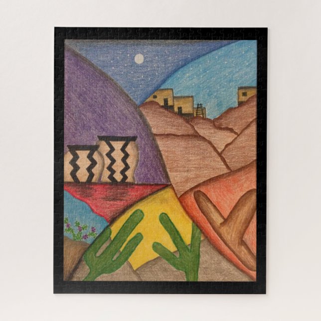 Arizona Desert Southwest Collage Folk Art Jigsaw Puzzle (Vertical)