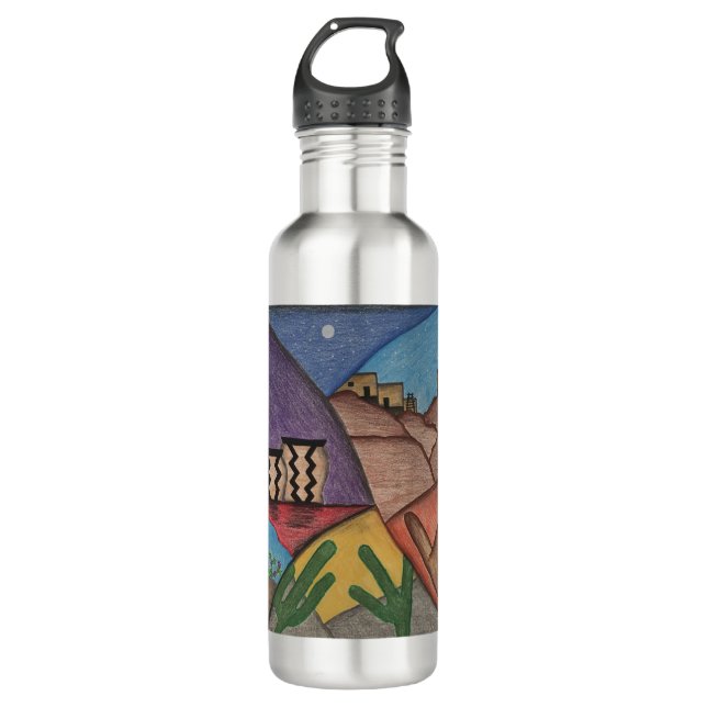 Arizona Desert Southwest Folk Art Collage 710 Ml Water Bottle (Front)