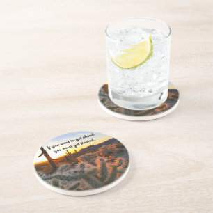 Arizona Desert Sunset Cactus Inspirational Saying Coaster