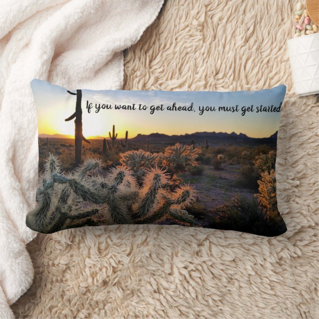 Arizona Desert Sunset Cactus Inspirational Saying Lumbar Pillow (Blanket)
