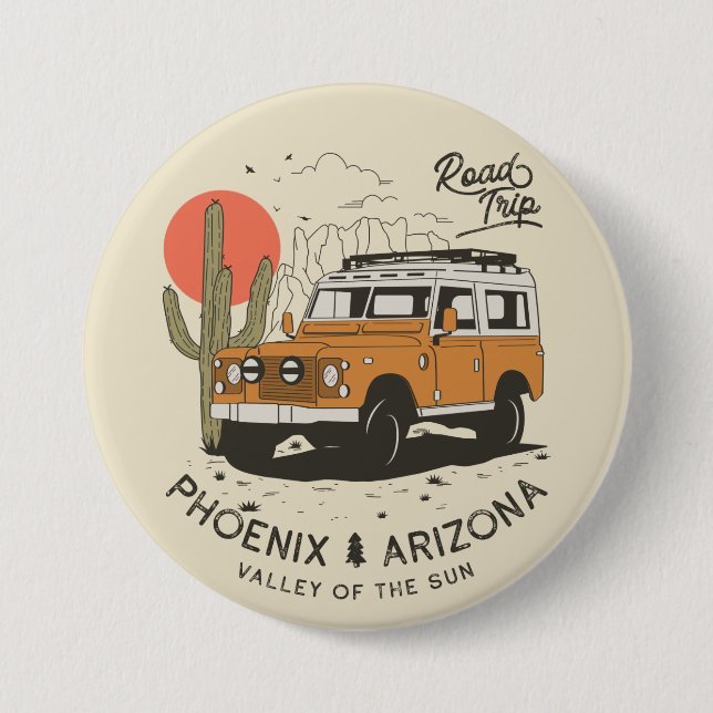 Arizona Desert Sunset Road Trip Cactus Phoenix 3 Inch Round Button (Front)