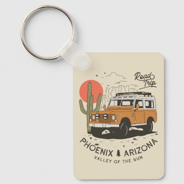 Arizona Desert Sunset Road Trip Cactus Phoenix Keychain (Front)
