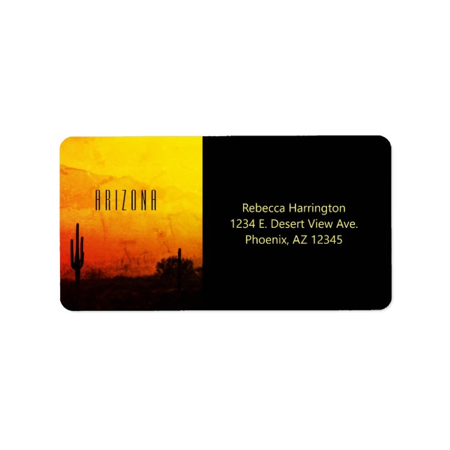 Arizona Desert Sunset Yellow Red Orange Cactus Label (Front)