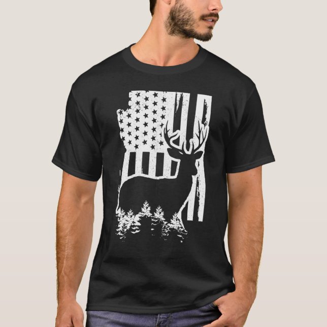 Arizona Elk Hunting State Map American Flag Patrio T-Shirt (Front)