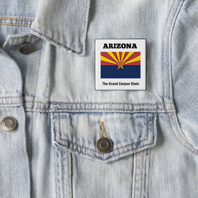 Arizona, flag and motto, 2 inch square button (In Situ)