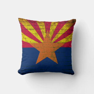 Arizona flag grunge brick wall square pillow