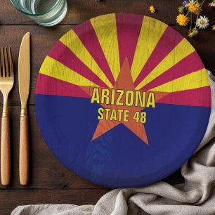 Arizona Flag Painted On Wood Template Paper Plate