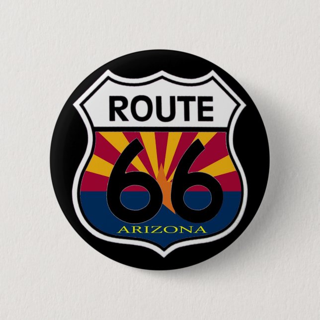Arizona Flag Route 66 Shield 2 Inch Round Button (Front)