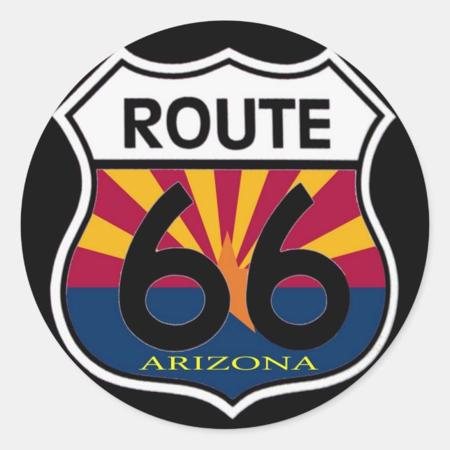 Arizona Flag Route 66 Shield Classic Round Sticker (Front)