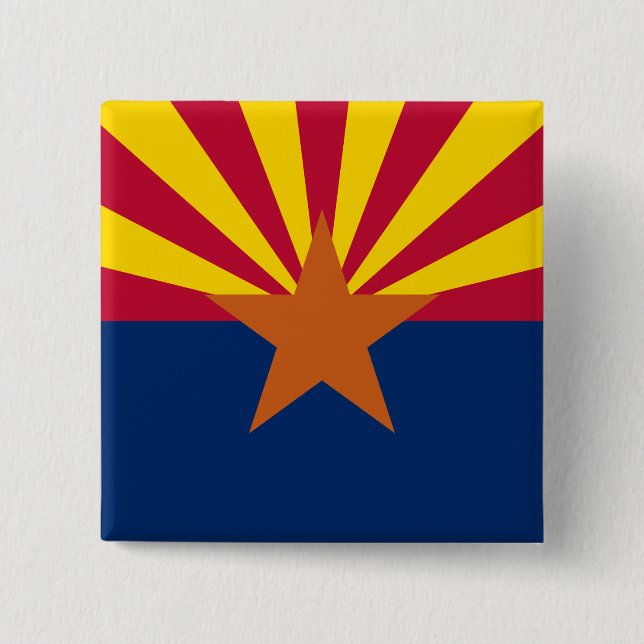 Arizona Flag: Setting Star Sun, The Copper State 2 Inch Square Button (Front)