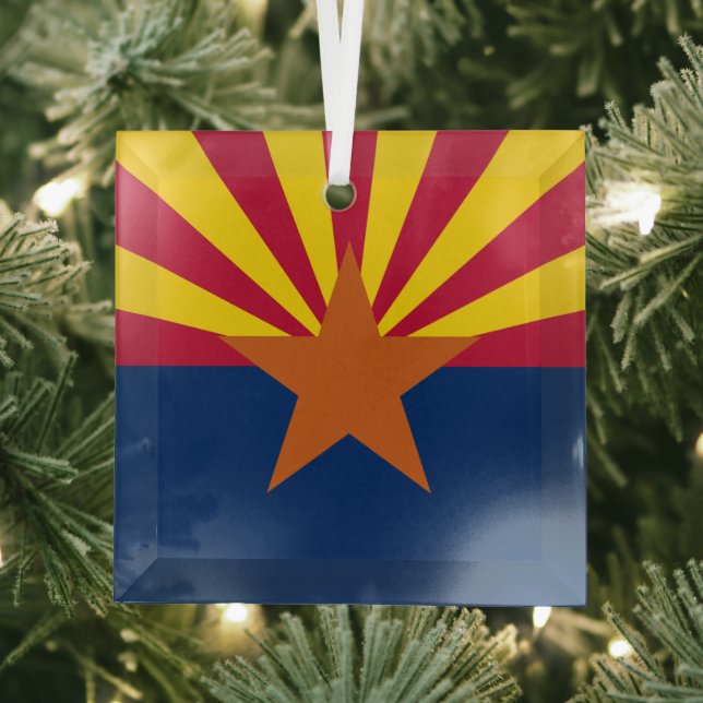 Arizona Flag: Setting Star Sun, The Copper State Glass Ornament (Insitu)