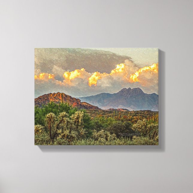 Arizona Four Peaks Mountain Colourful Clouds Sunse Canvas Print (Front)
