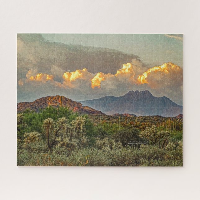 Arizona Four Peaks Mountain Colourful Clouds Sunse Jigsaw Puzzle (Horizontal)