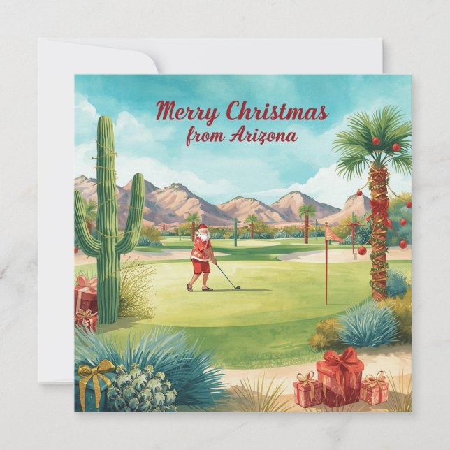 Arizona Golf Christmas in Arizona   Santa Claus Holiday Card (Front)