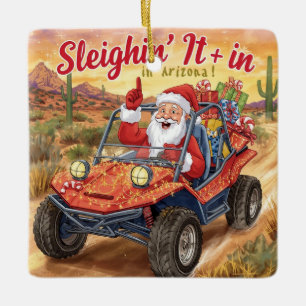 Arizona Golf Christmas Santa Golfer driving cart Ceramic Ornament