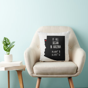 Arizona GPS Coordinates with Heart Throw Pillow