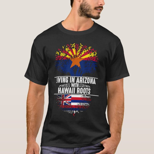 Arizona Home Hawaii Roots State Tree Flag Love T-Shirt (Front)