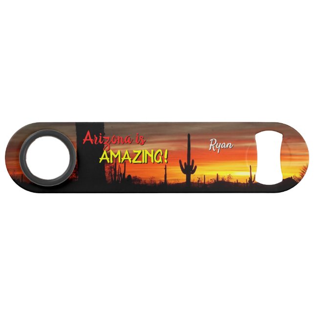 "Arizona is Amazing!" Sunset Sonoran Desert Cactus Bar Key (Front (Horizontal))