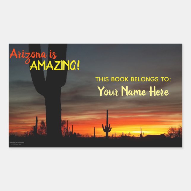 "Arizona is Amazing!" Sunset Sonoran Desert Cactus Sticker (Front)