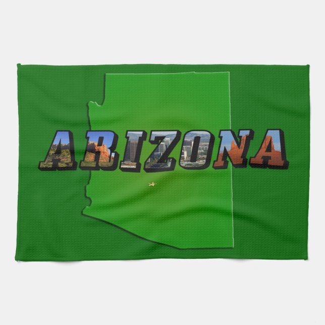 Arizona Map and Picture Text Kitchen Towel (Horizontal)