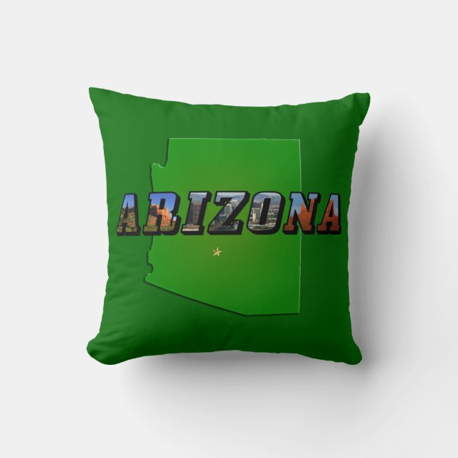 Arizona Map and Picture Text Throw Pillow (Front)