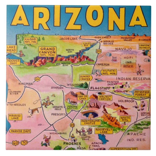 Arizona Map Ceramic Tile (Front)