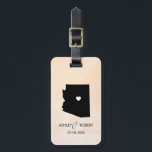 Arizona Map Wedding Luggage Tag with Couple's Name<br><div class="desc">These state luggage tags make the perfect wedding gift tags or welcome bag tags. Tie it to your gift instead of a typical paper gift tag, and they can use it for months and years to come. Tags have a peach apricot watercolor background. To place the heart at the wedding...</div>