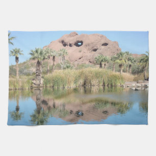 Arizona Mountain Water Reflection Photograph Kitchen Towel
