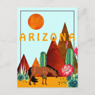 Arizona ~ Mountains, Cacti and Horse Desert Postcard