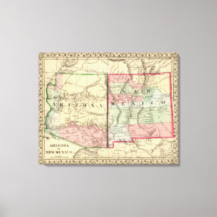 Arizona, New Mexico Map by Mitchell Canvas Print