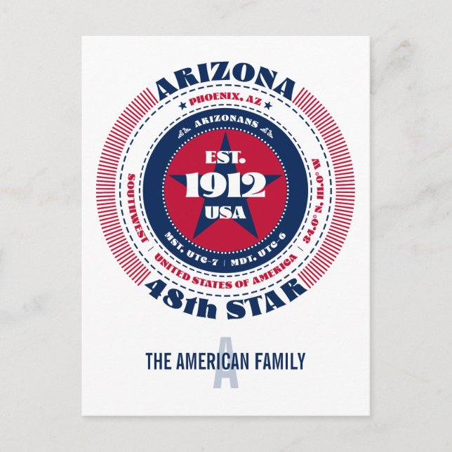 Arizona, Phoenix, AZ, Patriotic, Monogram Postcard (Front)