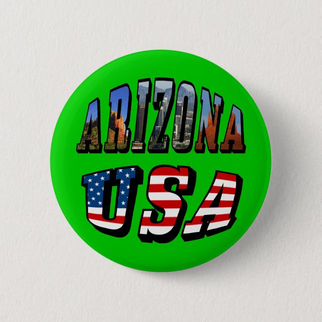 Arizona Picture and USA Flag Text 2 Inch Round Button (Front)