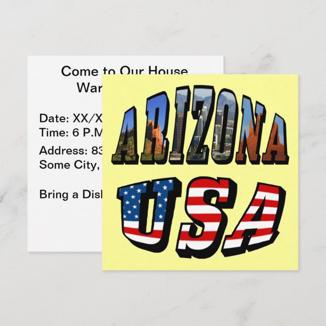 Arizona Picture and USA Flag Text Invitation (Front/Back)