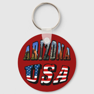 Arizona Picture and USA Flag Text Keychain