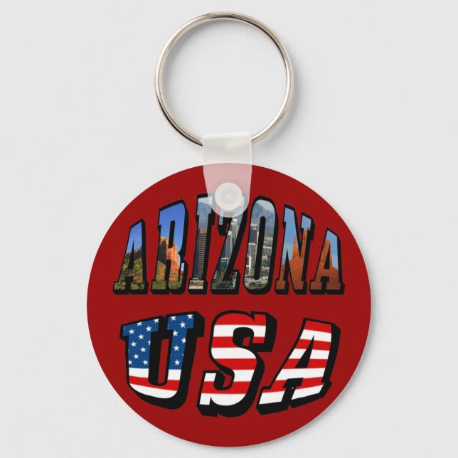 Arizona Picture and USA Flag Text Keychain (Front)