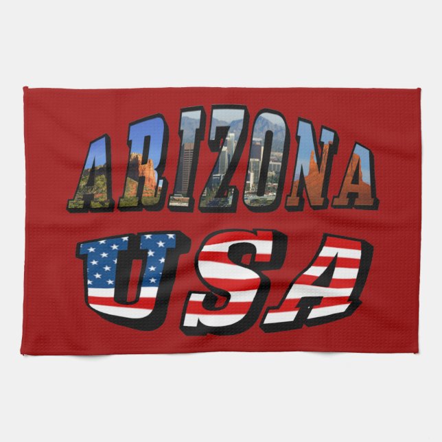 Arizona Picture and USA Flag Text Kitchen Towel (Horizontal)