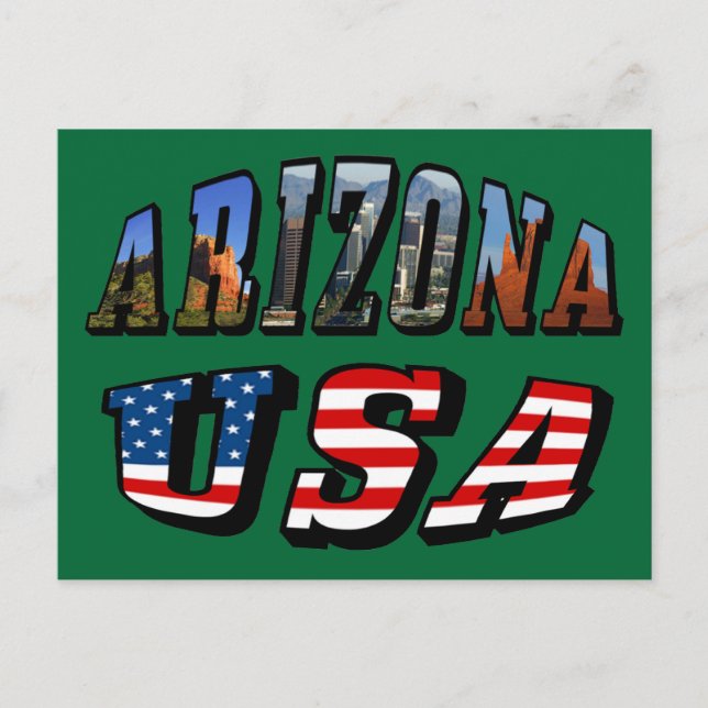 Arizona Picture and USA Flag Text Postcard (Front)