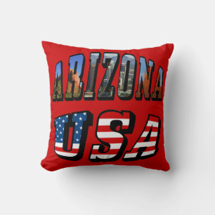 Arizona Picture and USA Flag Text Throw Pillow