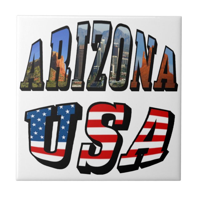 Arizona Picture and USA Flag Text Tile (Front)