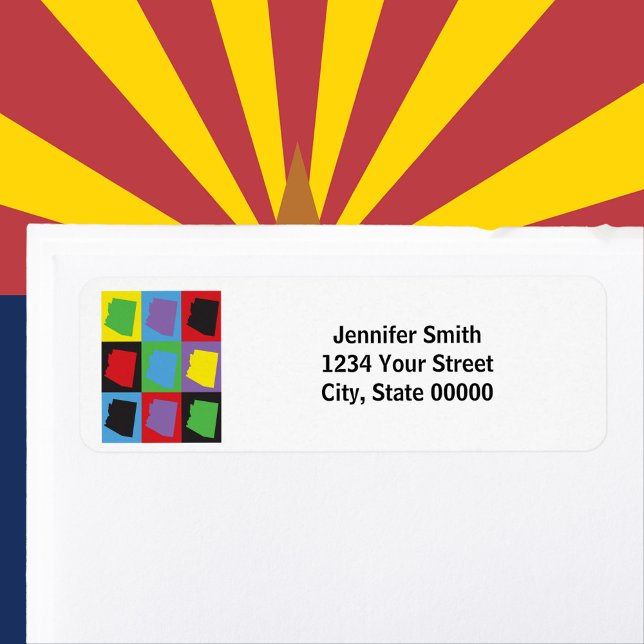 Arizona Pop Art Personnaliser Adresse de retour (A return address label featuring the US state of Arizona and text you can personalize!)