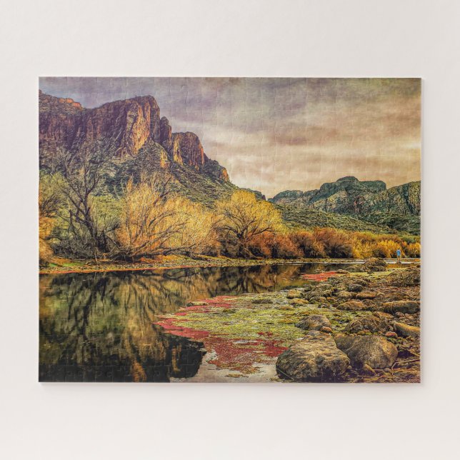 Arizona River Sonoran Desert Mountains Digital Art Jigsaw Puzzle (Horizontal)