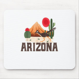Arizona Roadrunner Retro Boho Desert Cactus Mouse Pad