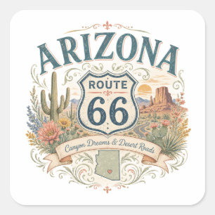 Arizona Route 66 Feminine Desert Travel Art Square Sticker
