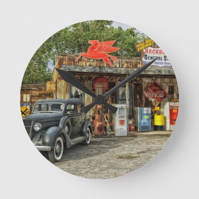 Arizona Route 66 rustic retro store Round Clock (Front)