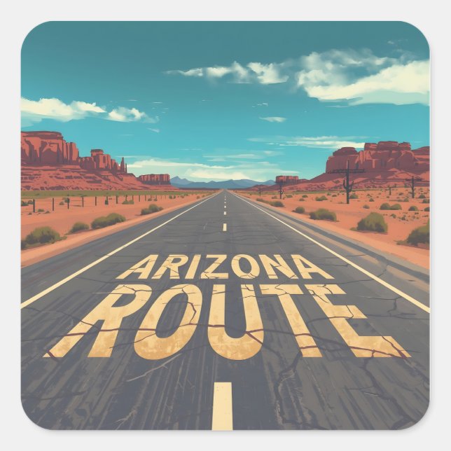 Arizona Route Desert Road Graphic Art Square Sticker (Front)