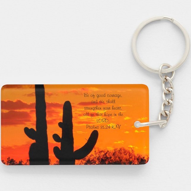 Arizona Saguaro Cacti With Bright Orange Sunset Keychain (Creator Uploaded)